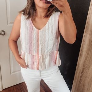 Rails▪️’Mira’‎ Juliett Flounce Linen Rayon Striped Tank. S